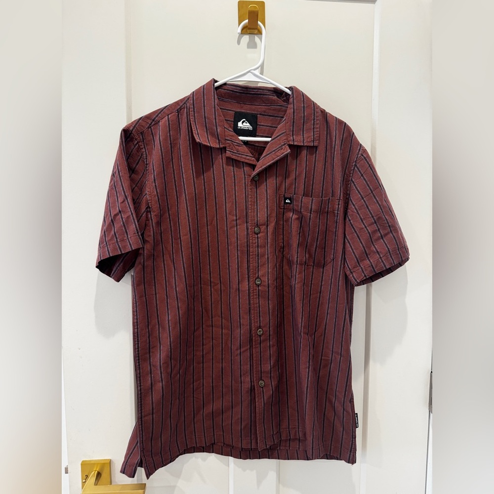 Quiksilver Men's Red Striped Shirt medium cotton lyocell blend